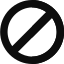 A black prohibition symbol consisting of a bold circle with a diagonal line crossing from the top left to the bottom right on a white background.